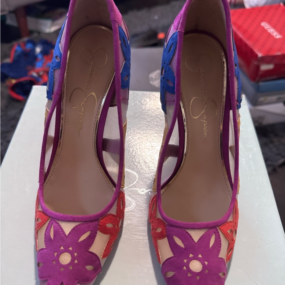 Jessica Simpson Pink and Blue Floral Heels